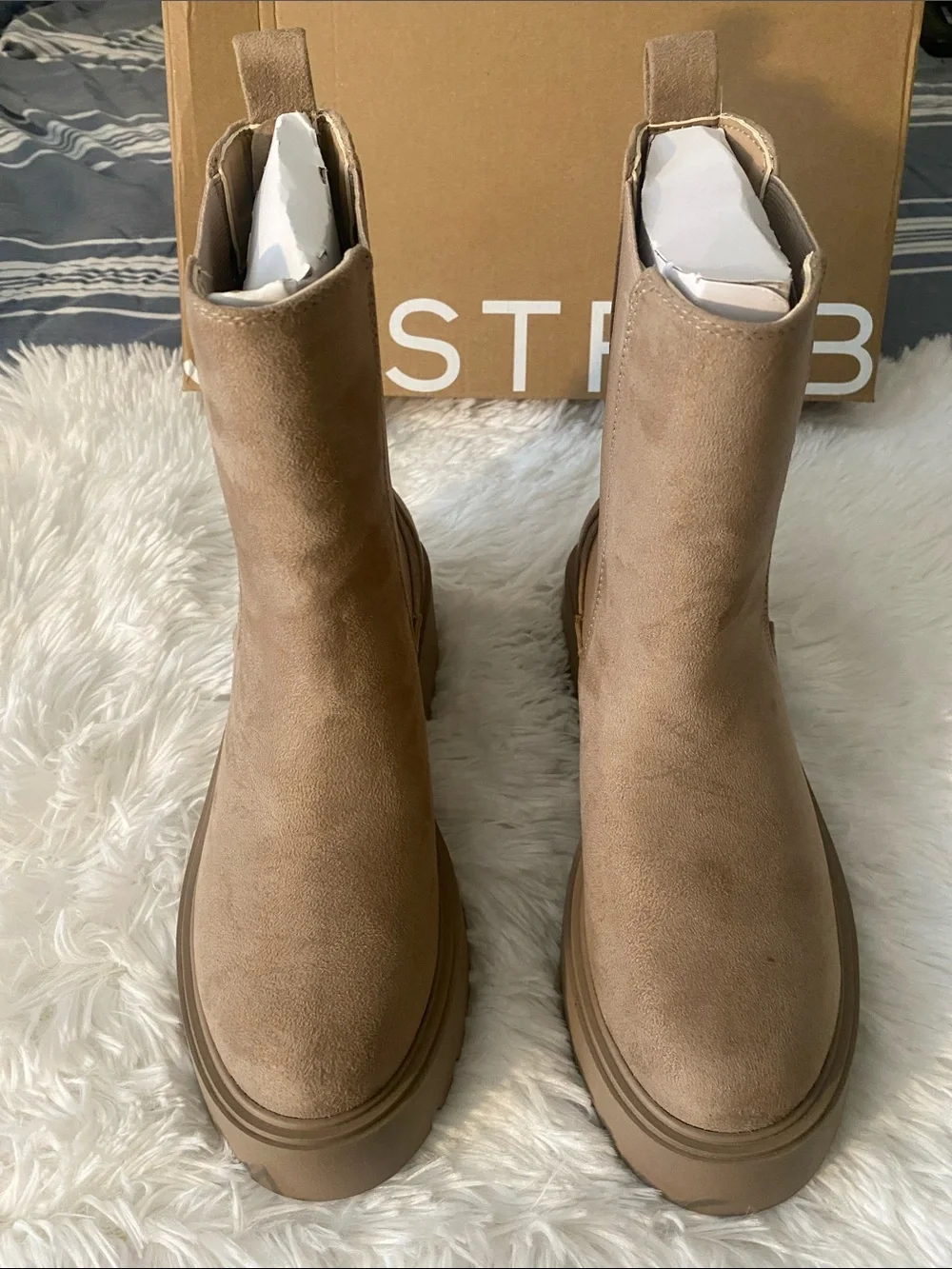 JustFab Tan Suede Platform Chelsea Boots